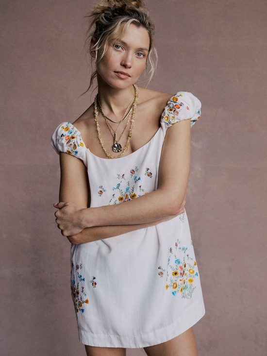Free People Dresses & Skirts - Free People White Mini Dress with Multicolor Floral Embroidery